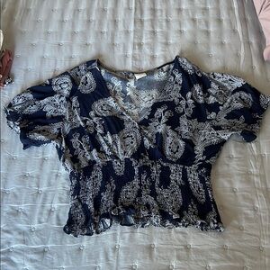Navy and White Women's Top
